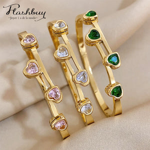 Zircon Love Heart Stainless Steel Bangles Bracelets for Women