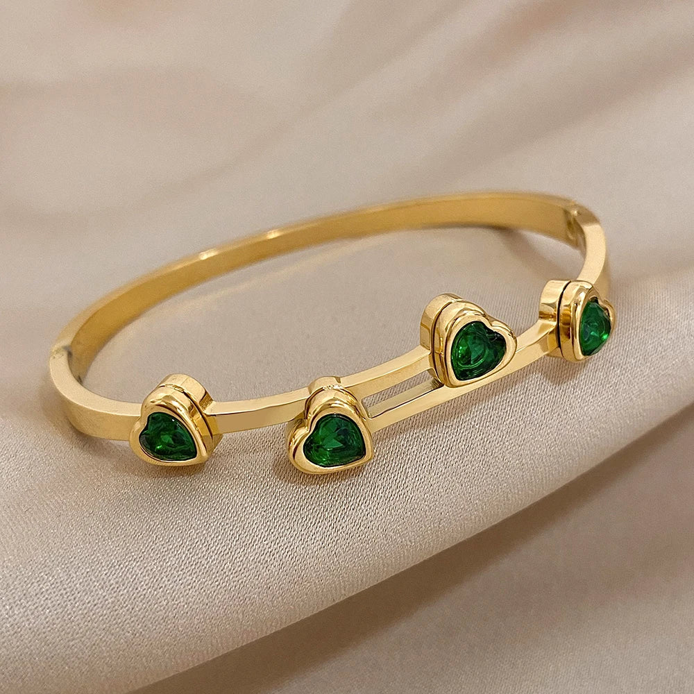 Zircon Love Heart Stainless Steel Bangles Bracelets for Women