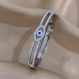 Evil Eye Stainless Steel Bracelet with Rhinestones for Women