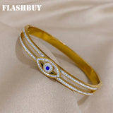Evil Eye Stainless Steel Bracelet with Rhinestones for Women