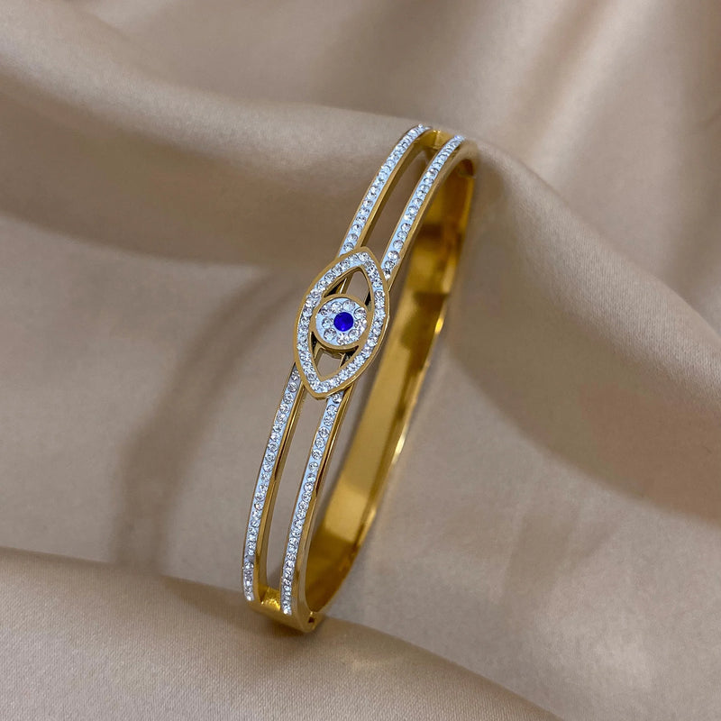 Evil Eye Stainless Steel Bracelet with Rhinestones for Women