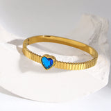 Green Crystal Heart Stainless Steel Bangle Bracelet Women Plated Jewelry