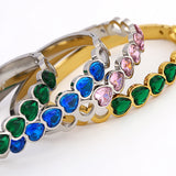 Green Crystal Heart Stainless Steel Bangles for Women