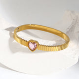 Green Crystal Heart Stainless Steel Bangle Bracelet Women Plated Jewelry