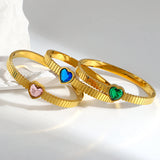 Green Crystal Heart Stainless Steel Bangle Bracelet Women Plated Jewelry