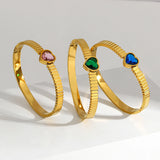 Green Crystal Heart Stainless Steel Bangle Bracelet Women Plated Jewelry