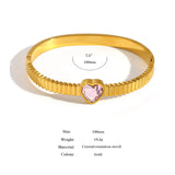 Green Crystal Heart Stainless Steel Bangle Bracelet Women Plated Jewelry