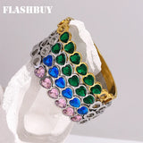 Green Crystal Heart Stainless Steel Bangles for Women