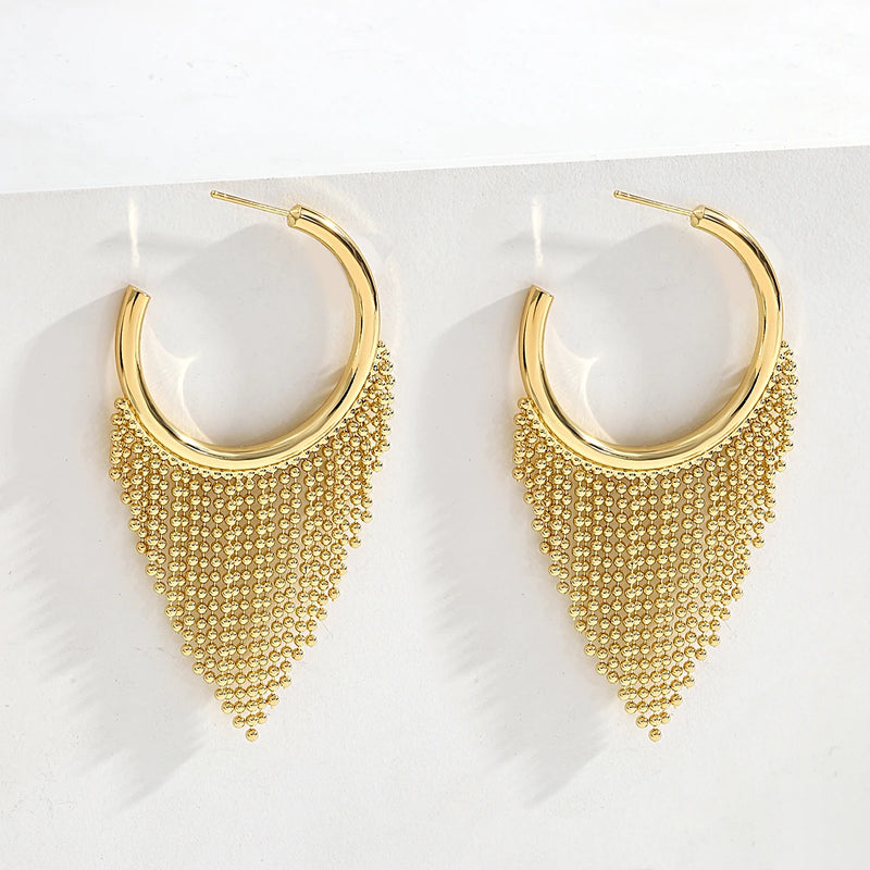 Beads Tassel Hoop Earrings Alloy Party Jewelry Gift