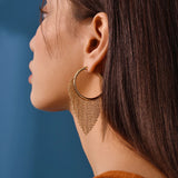 Beads Tassel Hoop Earrings Alloy Party Jewelry Gift