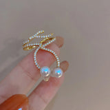 Pearl Rhinestone Drill Ear Clip Earrings for Women