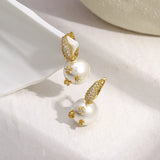 Metal Zircon Pearl Hoop Earrings Wedding Jewelry Gift