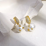 Metal Zircon Pearl Hoop Earrings Wedding Jewelry Gift