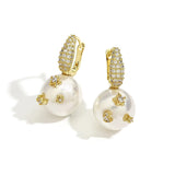 Metal Zircon Pearl Hoop Earrings Wedding Jewelry Gift