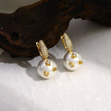 Metal Zircon Pearl Hoop Earrings Wedding Jewelry Gift