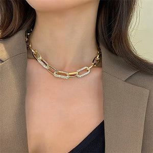 Punk Rhinestone Chain Choker Necklace Collar Padlock