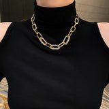 Punk Rhinestone Chain Choker Necklace Collar Padlock