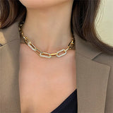 Punk Rhinestone Chain Choker Necklace Collar Padlock