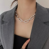 Punk Rhinestone Chain Choker Necklace Collar Padlock