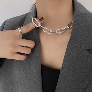 Punk Rhinestone Thick Chain Choker Necklace Collar Statement