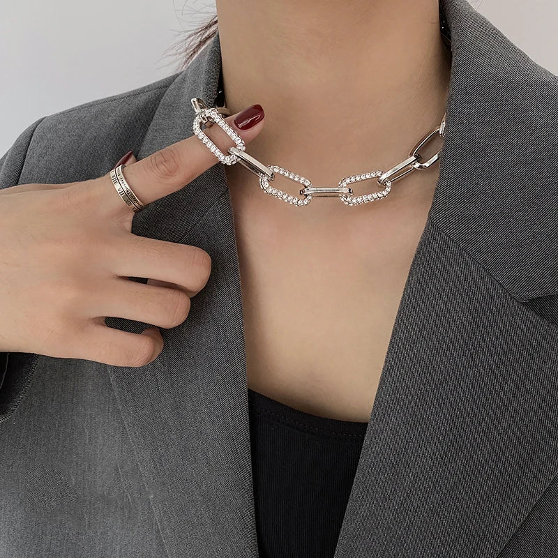 Punk Rhinestone Thick Chain Choker Necklace Collar Statement