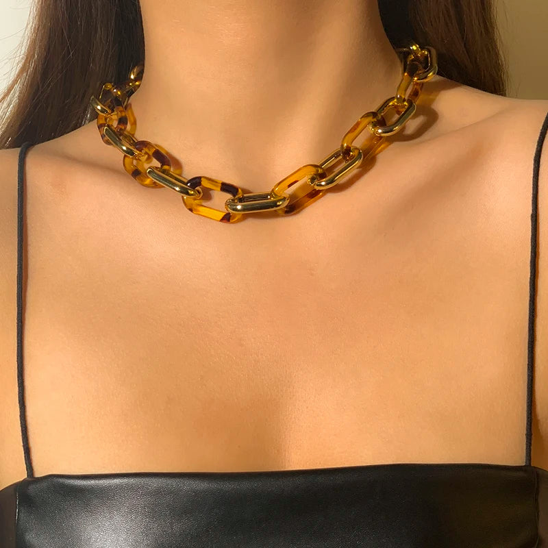 Vintage Leopard Acrylic Chain Necklace Hip Hop Jewelry