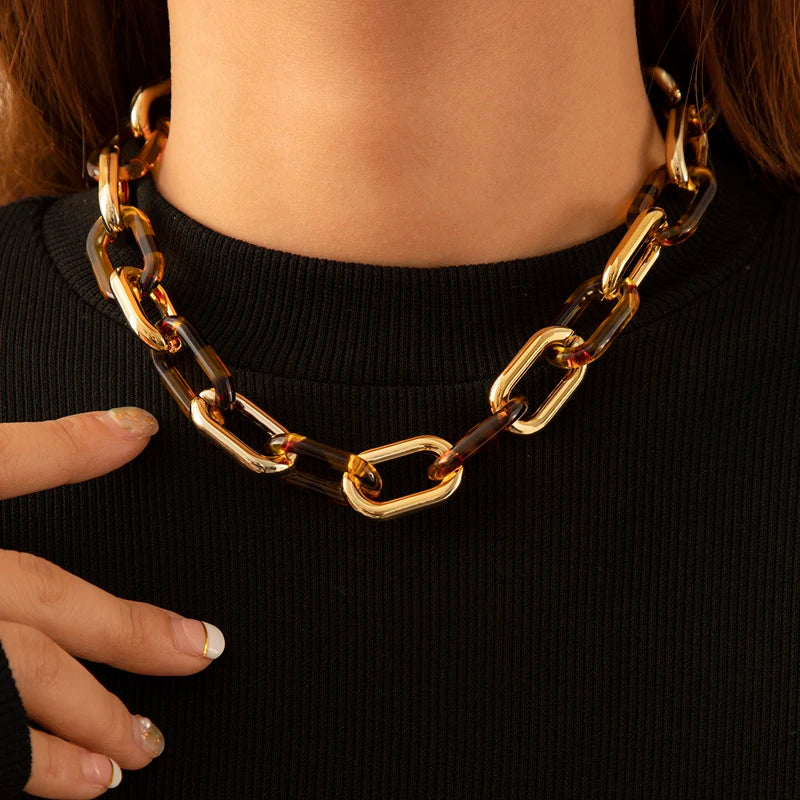 Vintage Leopard Acrylic Chain Necklace Hip Hop Jewelry