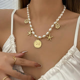 Shell Starfish Pearl Necklace Women Statement Jewelry