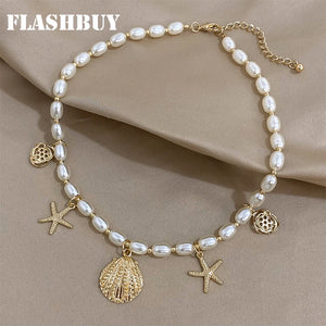 Shell Starfish Pearl Necklace Women Statement Jewelry
