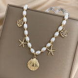 Shell Starfish Pearl Necklace Women Statement Jewelry