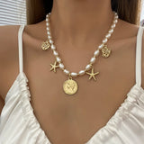Shell Starfish Pearl Necklace Women Statement Jewelry