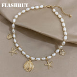 Shell Starfish Pearl Necklace Women Statement Jewelry