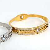 Stainless Steel Bangles Bracelets Women Texture Rhinestone Zircon Lo
