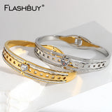 Stainless Steel Bangles Bracelets Women Texture Rhinestone Zircon Lo