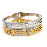 Stainless Steel Bangles Bracelets Women Texture Rhinestone Zircon Lo