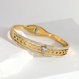 Stainless Steel Bangles Bracelets Women Texture Rhinestone Zircon Lo