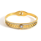 Stainless Steel Bangles Bracelets Women Texture Rhinestone Zircon Lo