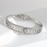 Stainless Steel Bangles Bracelets Women Texture Rhinestone Zircon Lo