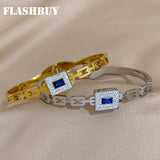 Stainless Steel Inlaid Stone Square Bracelets Rhinestones For Women