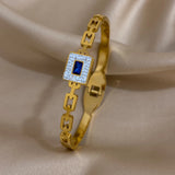 Stainless Steel Inlaid Stone Square Bracelets Rhinestones For Women
