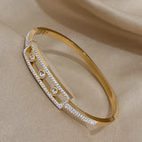 Stainless Steel Rhinestones Ellipse Pendant Bracelet For Women