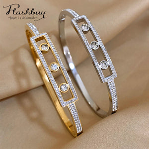 Stainless Steel Rhinestones Ellipse Pendant Bracelet For Women