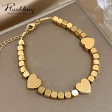 Cube Chain Heart Charm Bracelet - Stainless Steel Women's Wrist Jewelry Gift
