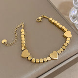 Cube Chain Heart Charm Bracelet - Stainless Steel Women's Wrist Jewelry Gift