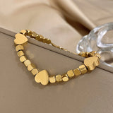 Cube Chain Heart Charm Bracelet - Stainless Steel Women's Wrist Jewelry Gift