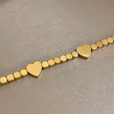 Cube Chain Heart Charm Bracelet - Stainless Steel Women's Wrist Jewelry Gift
