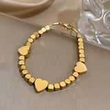 Cube Chain Heart Charm Bracelet - Stainless Steel Women's Wrist Jewelry Gift