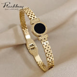 Vintage Roman Letters Wide Bracelet Bangle Titanium Steel
