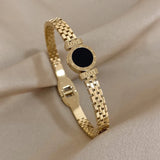 Vintage Roman Letters Wide Bracelet Bangle Titanium Steel