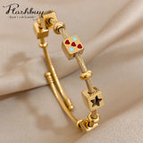 Heart Love Stars Charm Stainless Steel Bangle Bracelet 18k Plated Jewelry